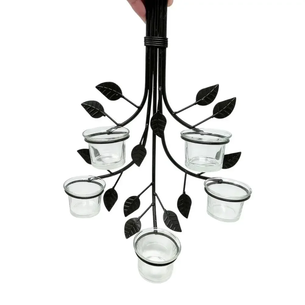 Vintage Bronze Metal Wall Sconce Glass‎ Votive Candleholders Branches Leaves 13