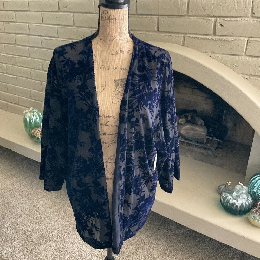 NWT Nordstrom Anthropologie Hinge navy burnout velvet Kimono boho Hippie Stevie