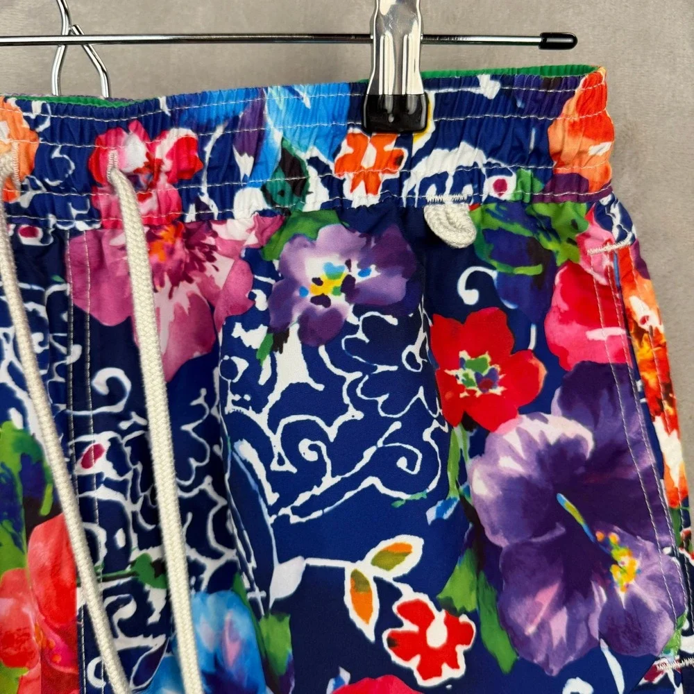 Polo Ralph Lauren Mens Floral Hibiscus Swim‎ Trunks Navy Blue Tropical Shorts 30