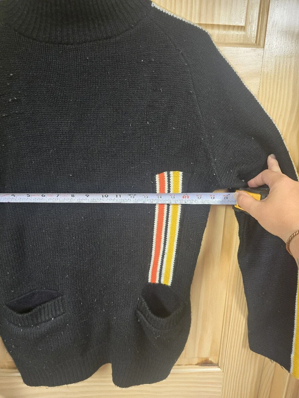 Men's Black Turtleneck Sweater with Contrast Stripe Detail