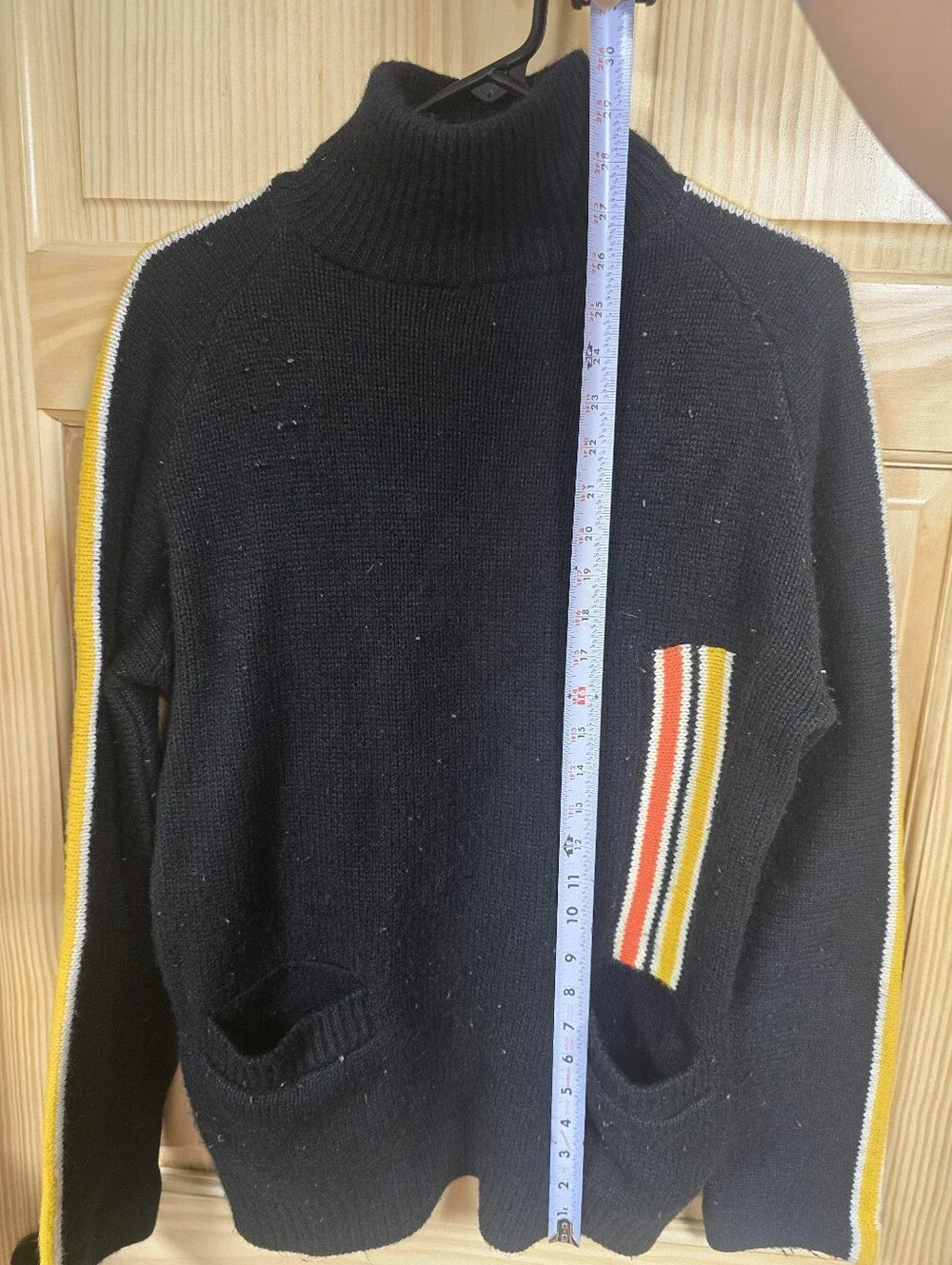 Men's Black Turtleneck Sweater with Contrast Stripe Detail
