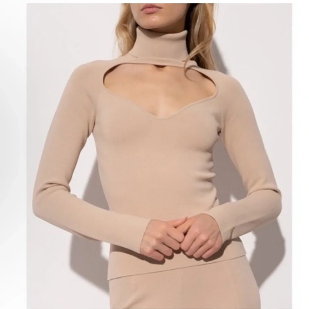 Nanushka Fah Cut-Out Knit Blush Turtleneck Top $495 Viscose Poly Mix Size XS