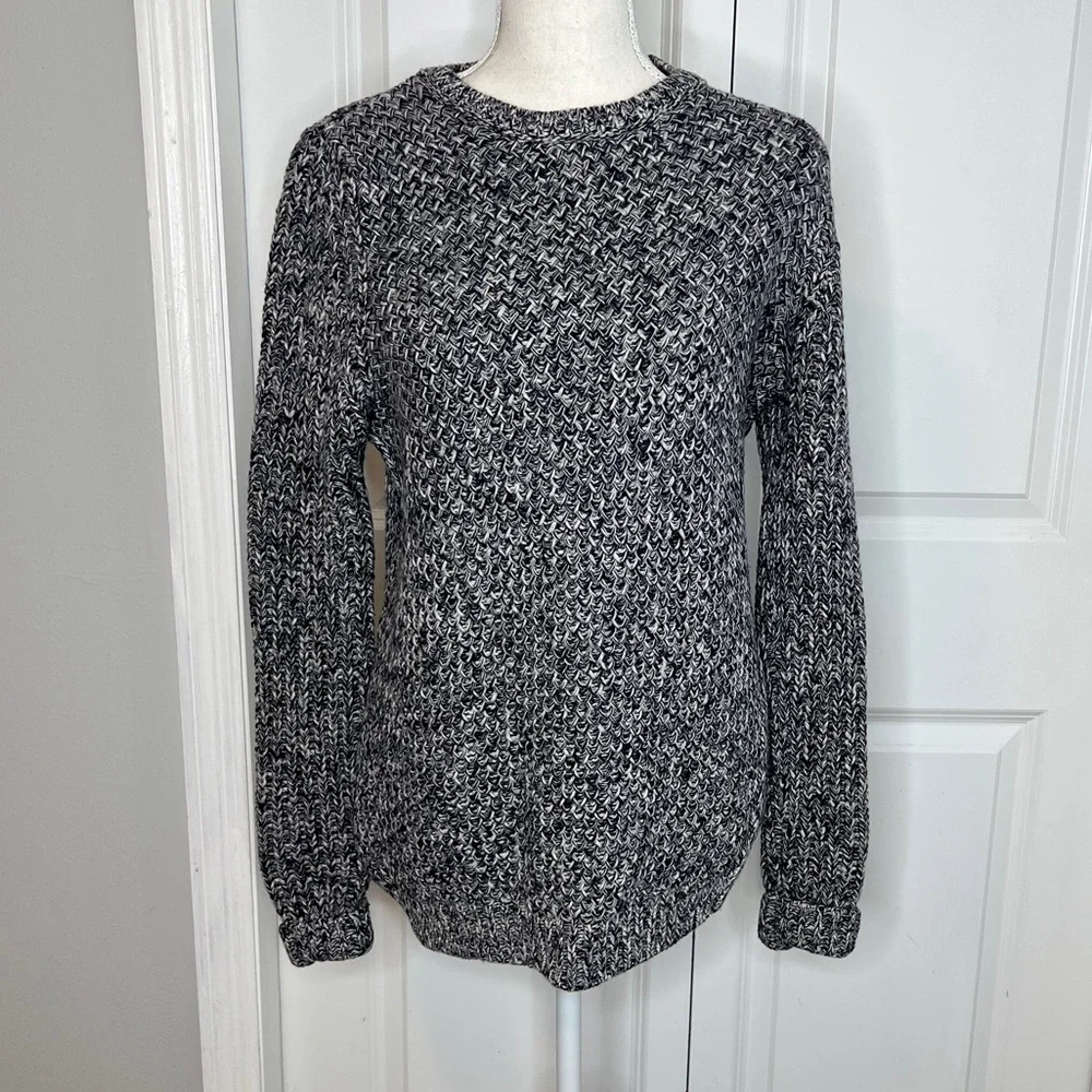 Barbour Navy Blue White Kirby Crew Neck Marled Knit Sweater Wool Cashmere Small