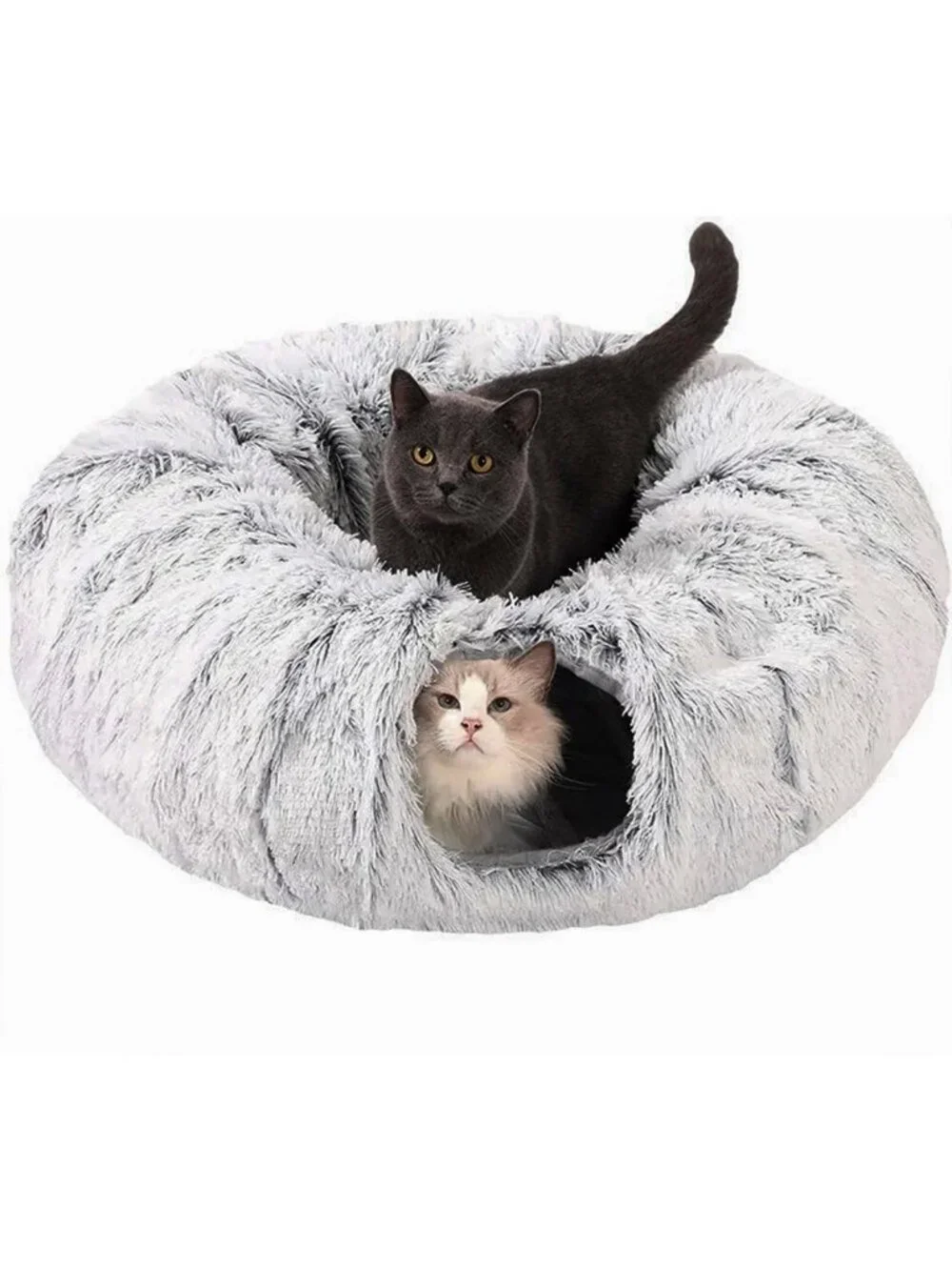 Cozy Cat Tunnel Bed with Washable Cushion - Cute Round Pet Play Toy for Kittens