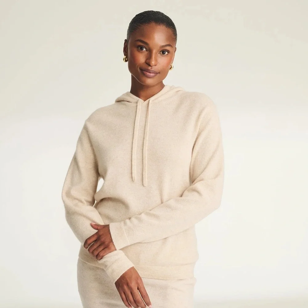 Naadam Signature Cashmere Hoodie, Oatmeal, size S