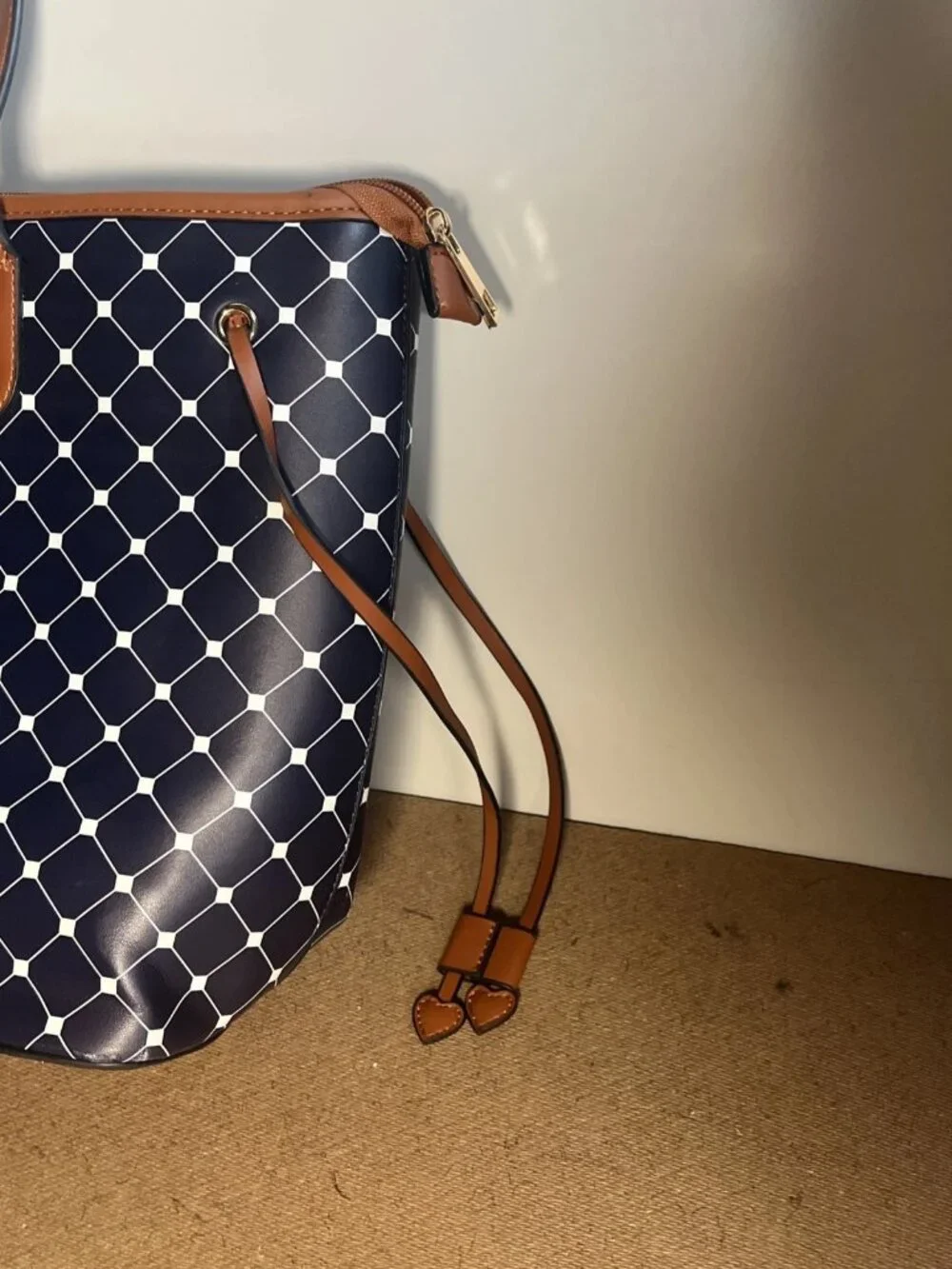 Lovevook Navy Diamond Geometric Tote bag With Matching Handbag & Wallet