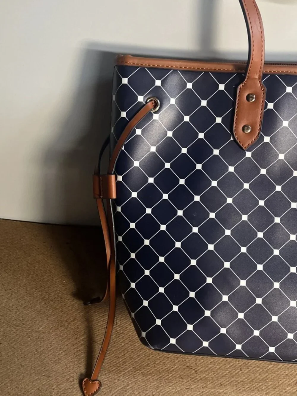 Lovevook Navy Diamond Geometric Tote bag With Matching Handbag & Wallet