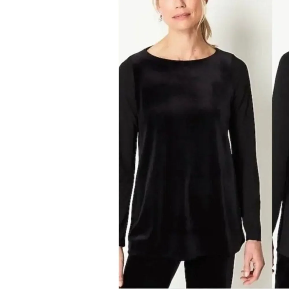 J. Jill Wearever Black Velvet Tunic Top Medium Preppy Holiday