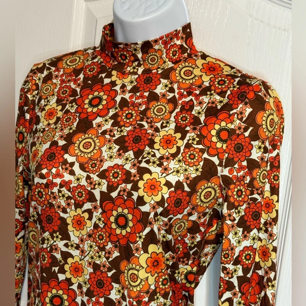 Retro Floral Long Sleeve Bodysuit - Brown/Orange