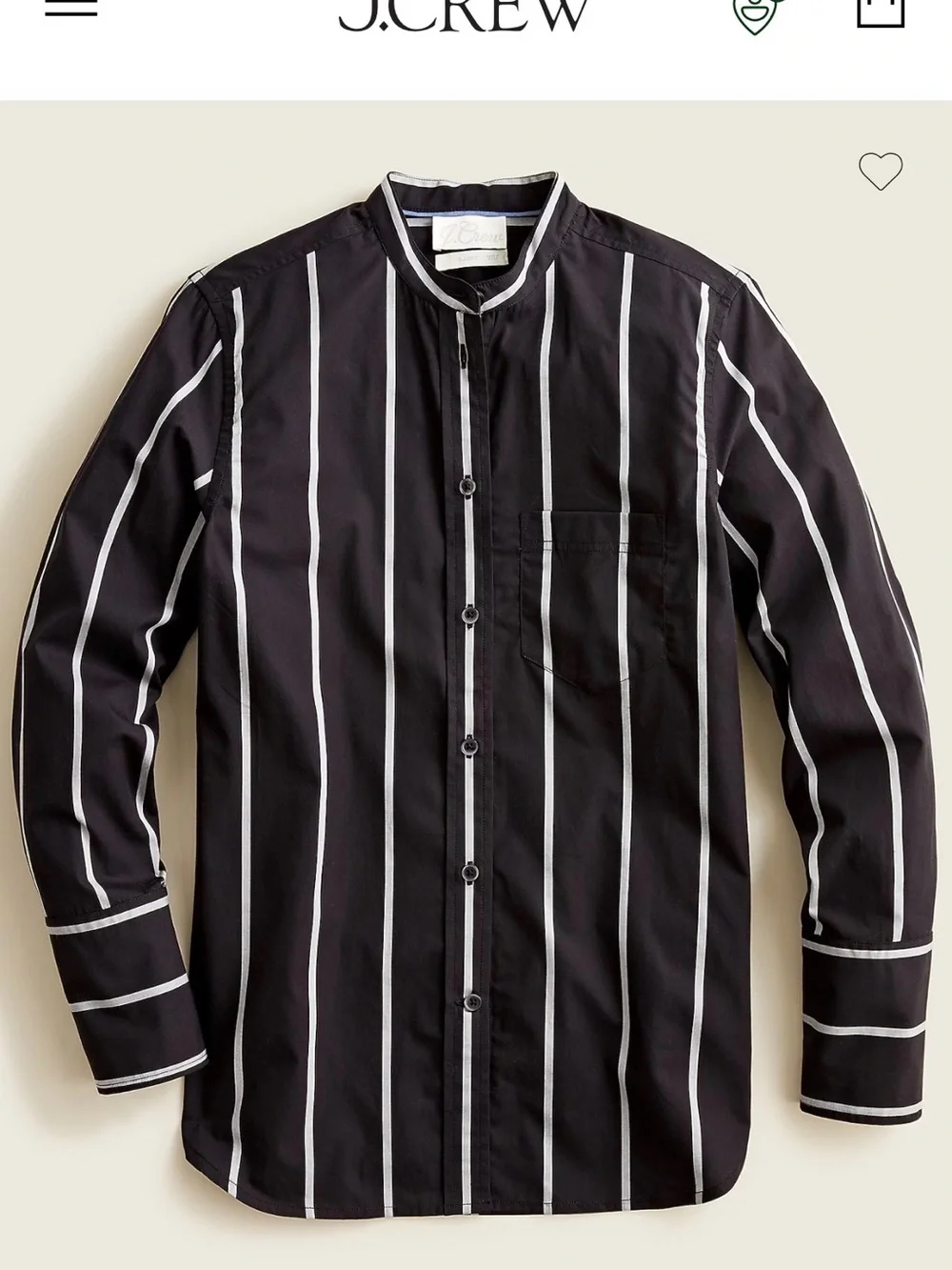 J. Crew Black and White Vertical-Stripe Mandarin Collar Button-Down Shirt
