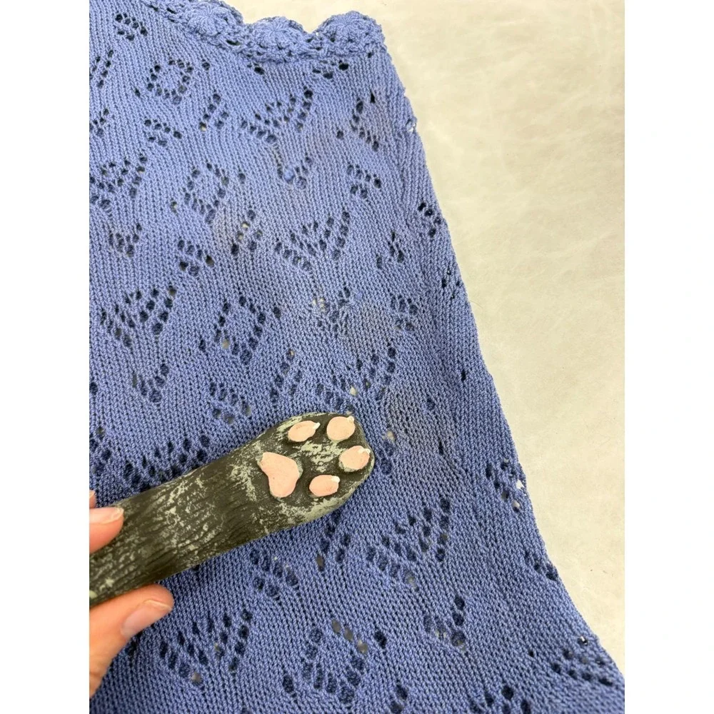 Vintage Corner Reading Periwinkle Blue Crochet Knit Sleeveless Top Small‎