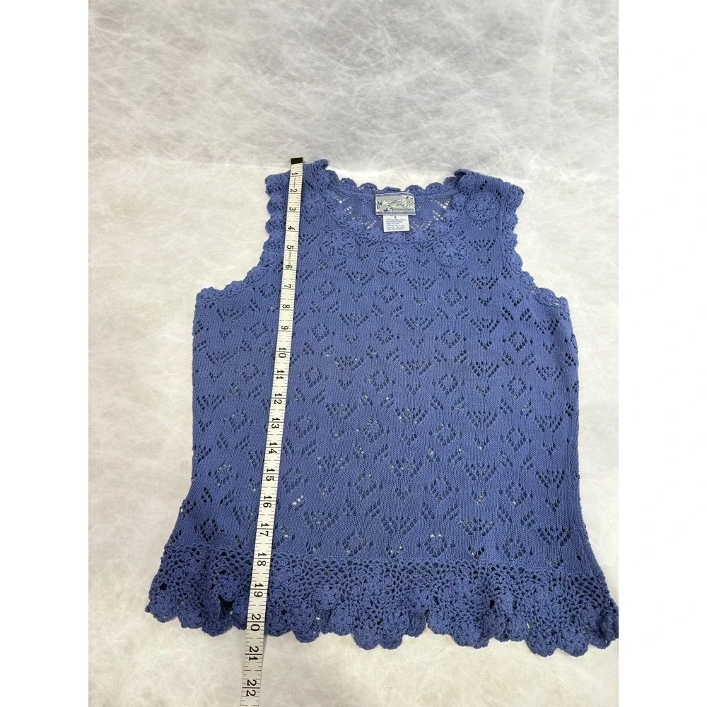 Vintage Corner Reading Periwinkle Blue Crochet Knit Sleeveless Top Small‎