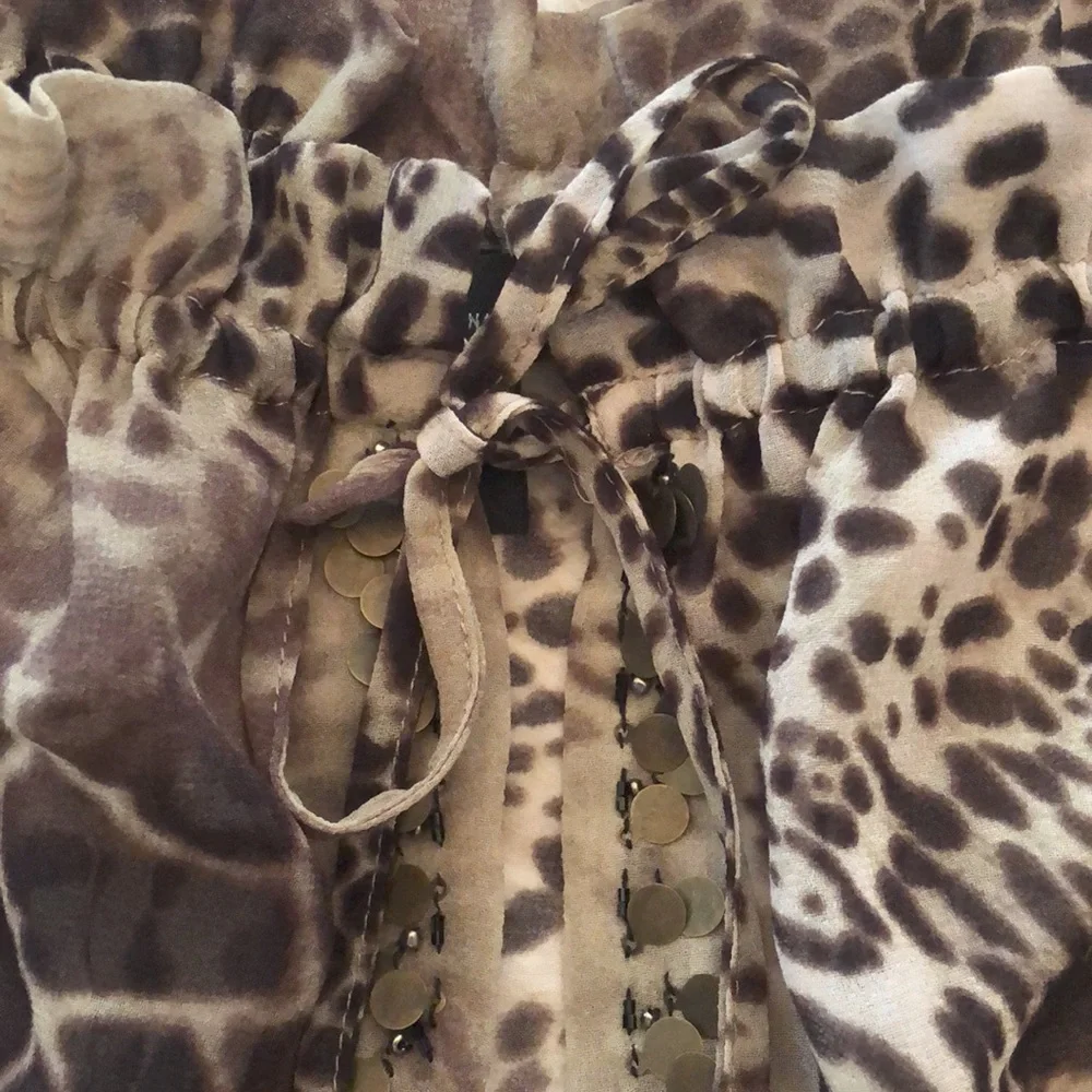 Moda International Victoria’s Secret Animal Print Jewel Blouse Brown Black Small