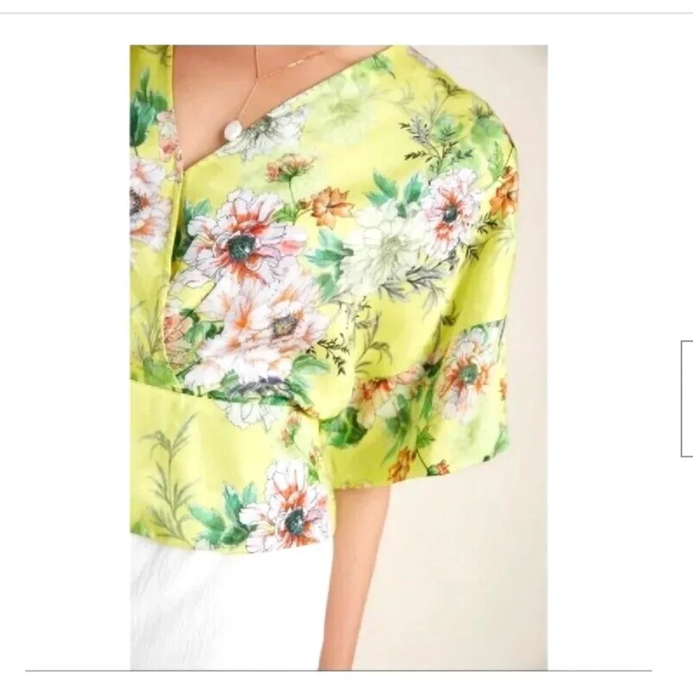 Anthropologie Marika Silk Blend Floral Blouse Dopamine