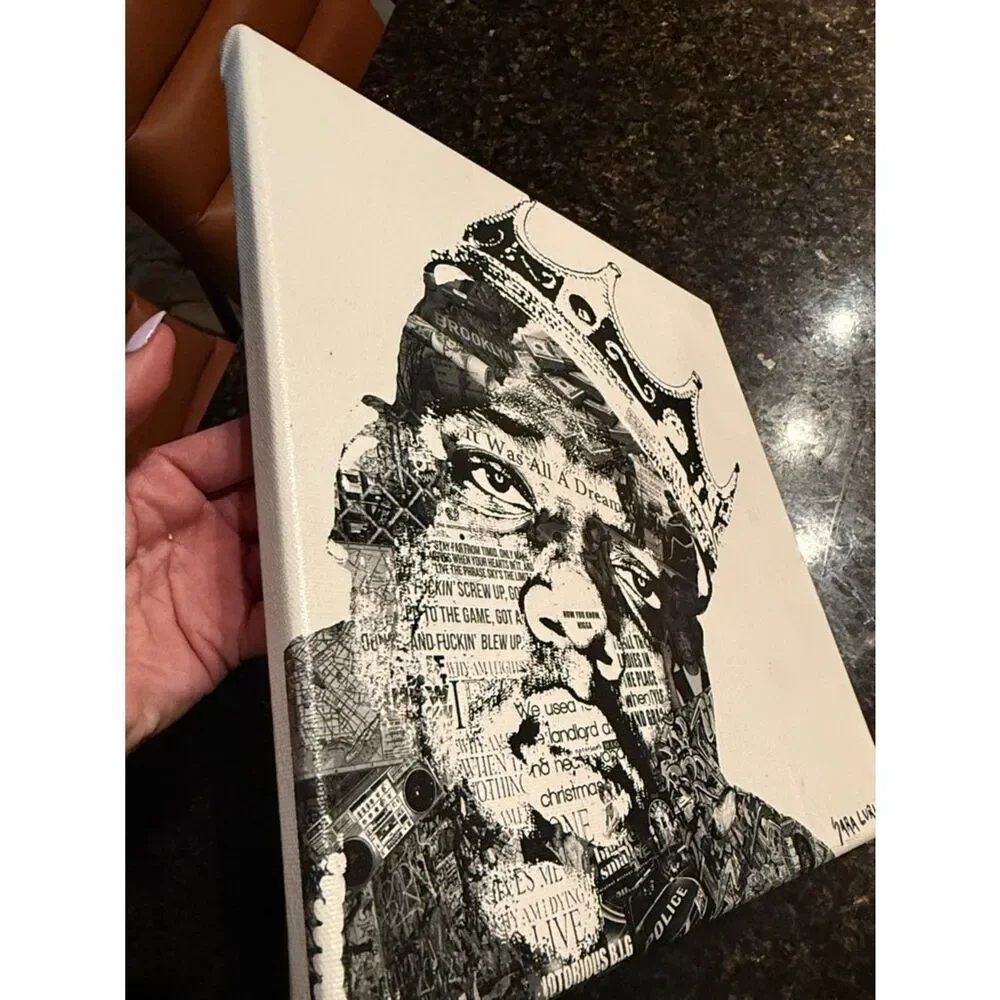 Black & White BIGGIE King Crown Wall Art Canvas - Collage Biggie Smalls - 12x12