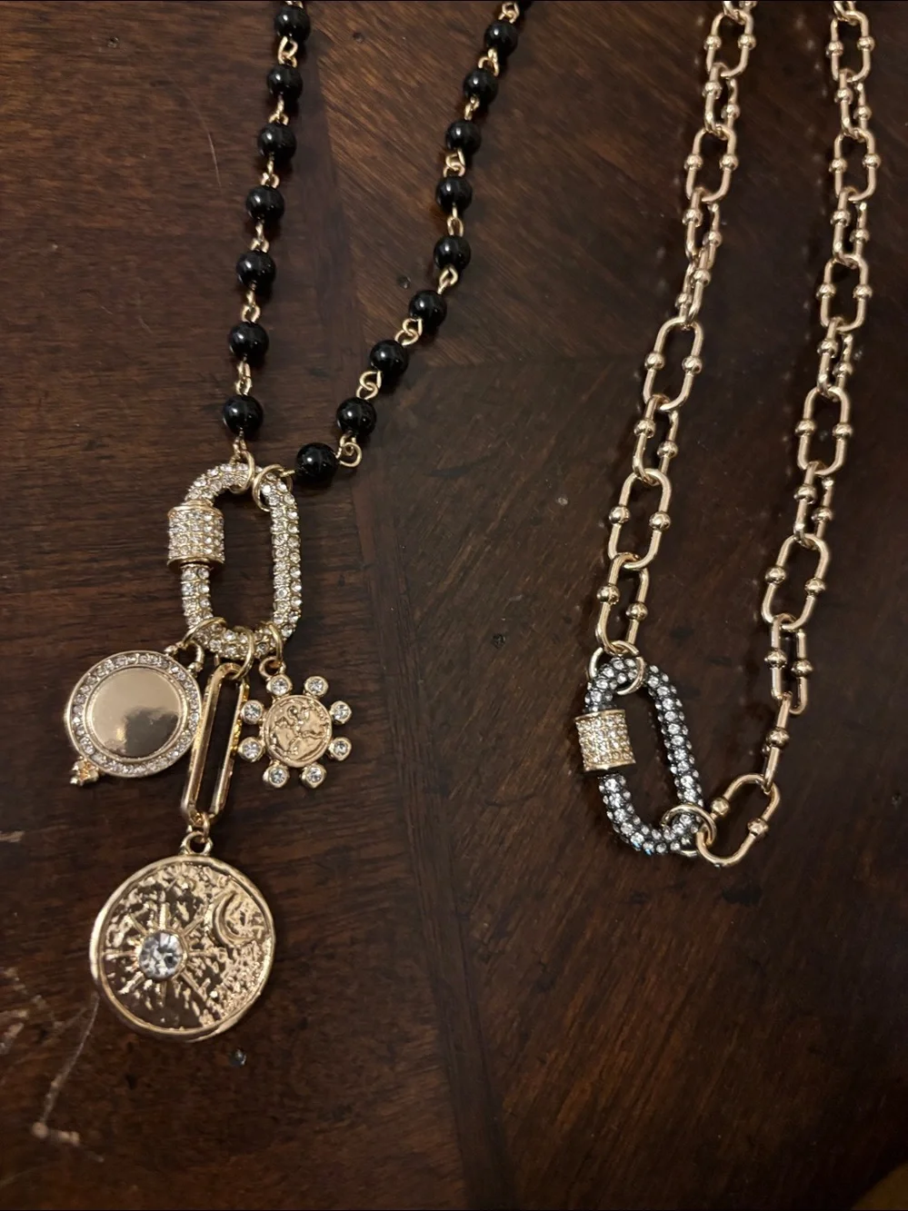 Gold and Black Pendant Necklace - Women's Jewelry