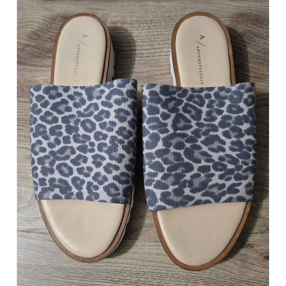Anthropologie Cady Sport Slides Black Leopard Print Sandals Size 9.5 41