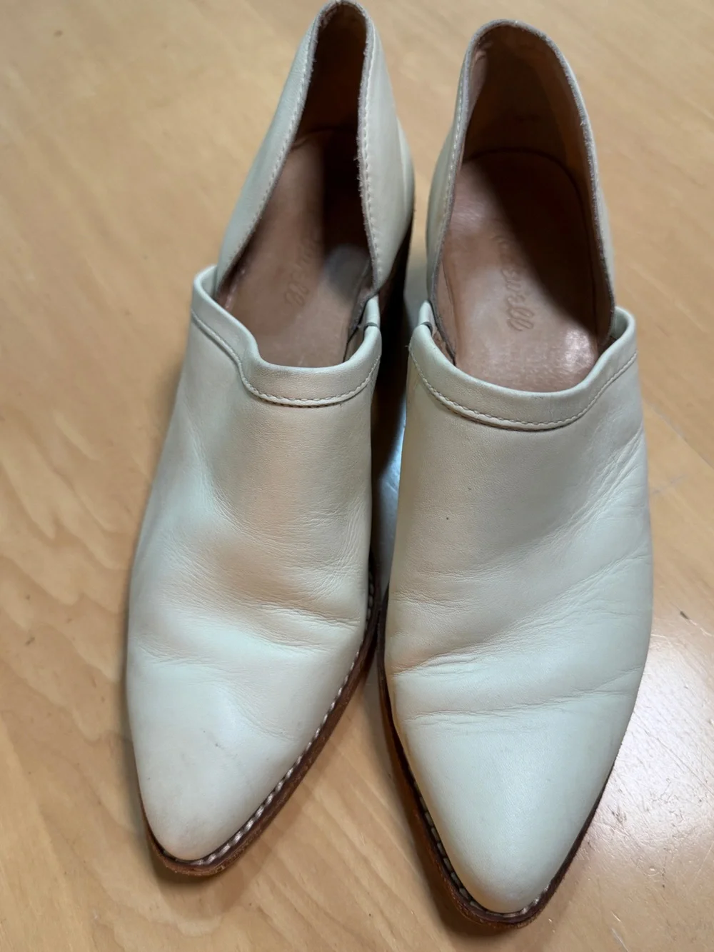 Madewell The Brady Low Cut Cream Leather Pointed Ankle Booties- 8.5