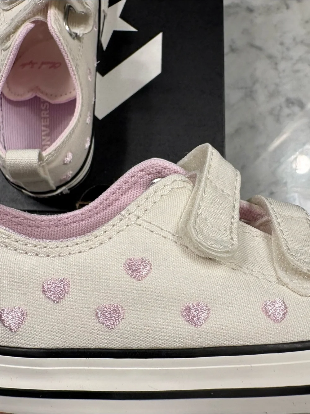 Converse Chuck Taylor All Star Easy On Pink Hearts Low Top Toddler Girl Shoe