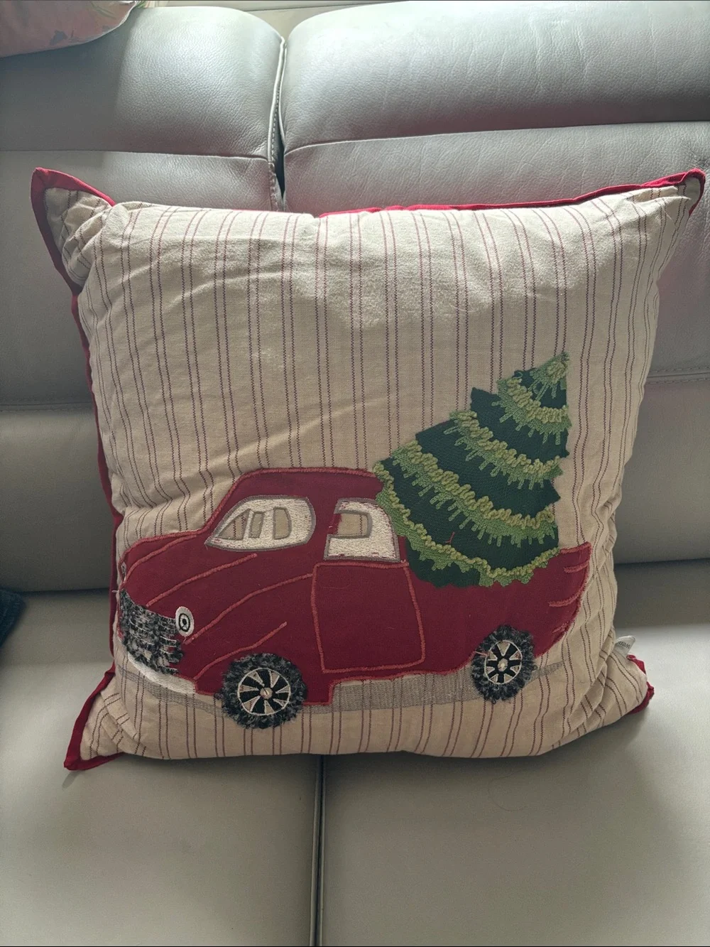 Wendy Bellissimo Red Truck with Green Tree Holiday Pillow