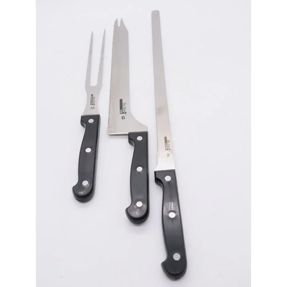 4 Ronco Six Star‎ Carving Knives - 2 Carving 6 Saw 12 Carving Fork SS Full Tang