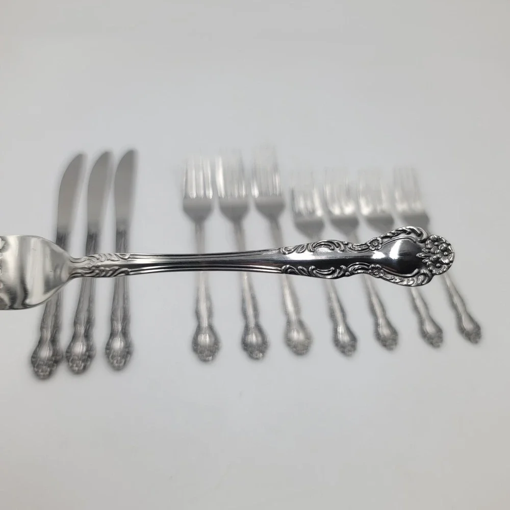 Ekco Eterna Beaumont Stainless Flatware 11pc Set Knives Forks Japan Ornate