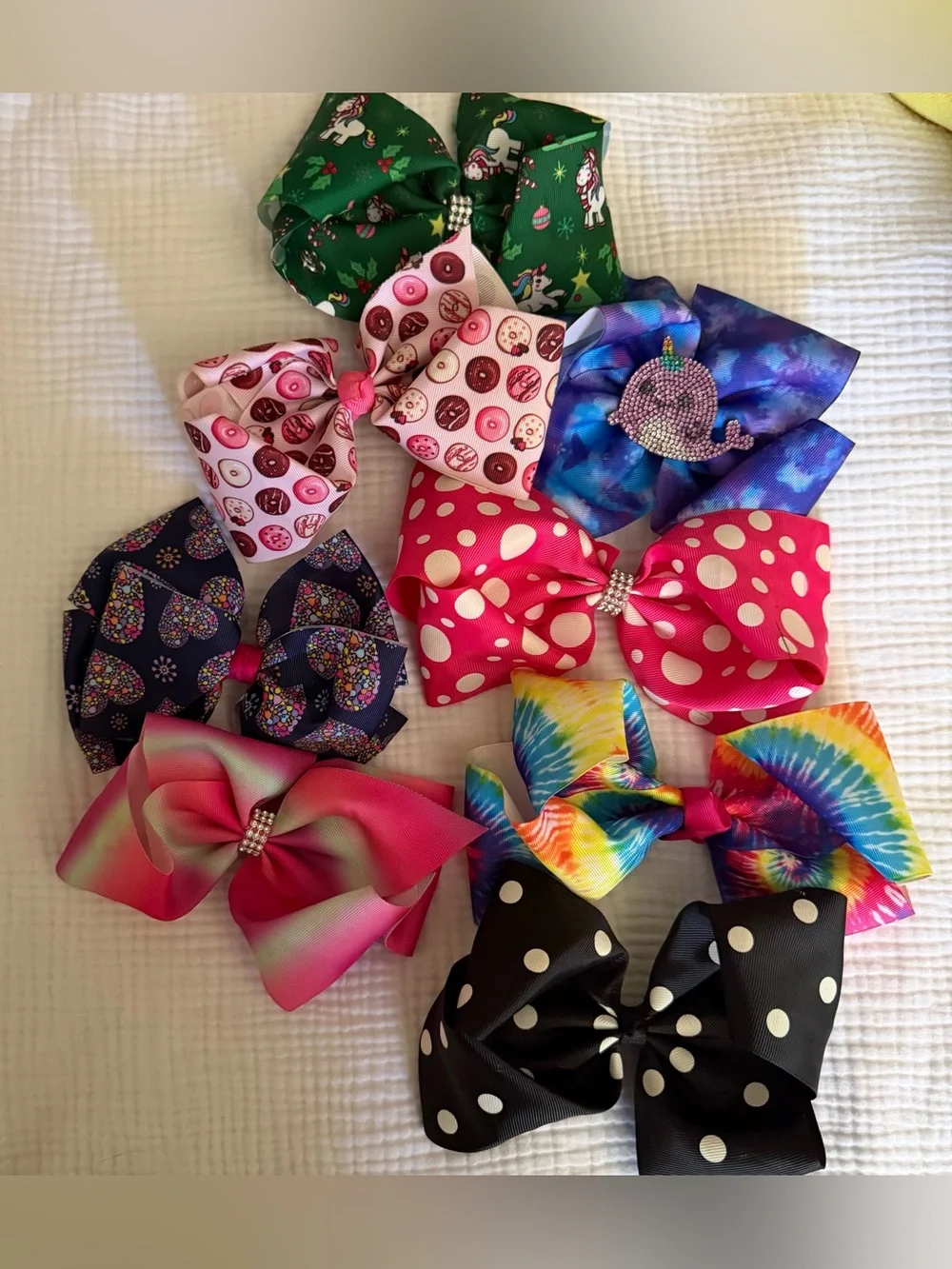 Assorted Giant Hair Bows‎ - Multicolor Set-8 (Pink, Green, Blue, Black, Rainbow)