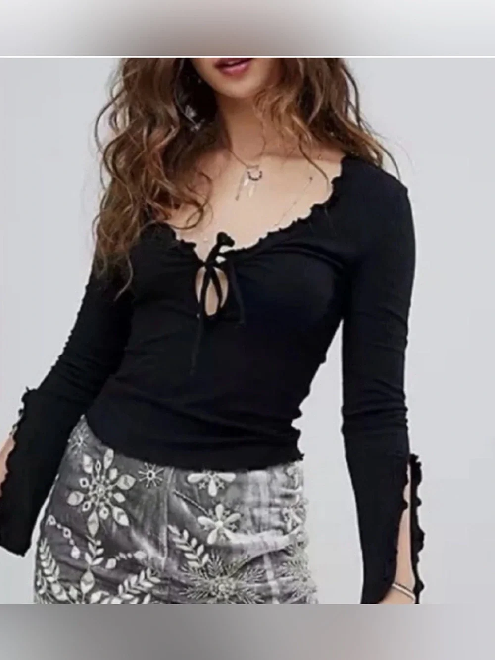 Intimately Free People‎ Black Open Sleeve Tie Front Top