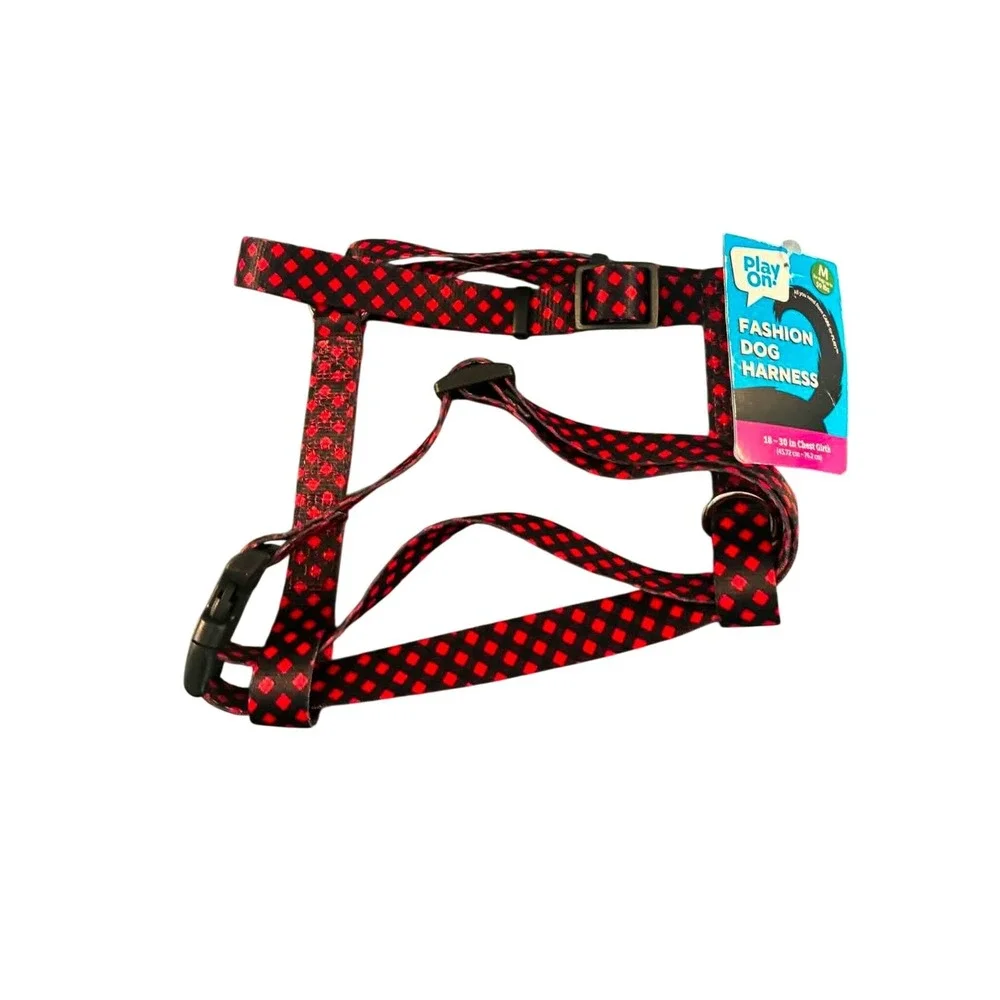 Play On! Dog Harness Medium Red Black NWT Diamond‎ Pattern Adjustable