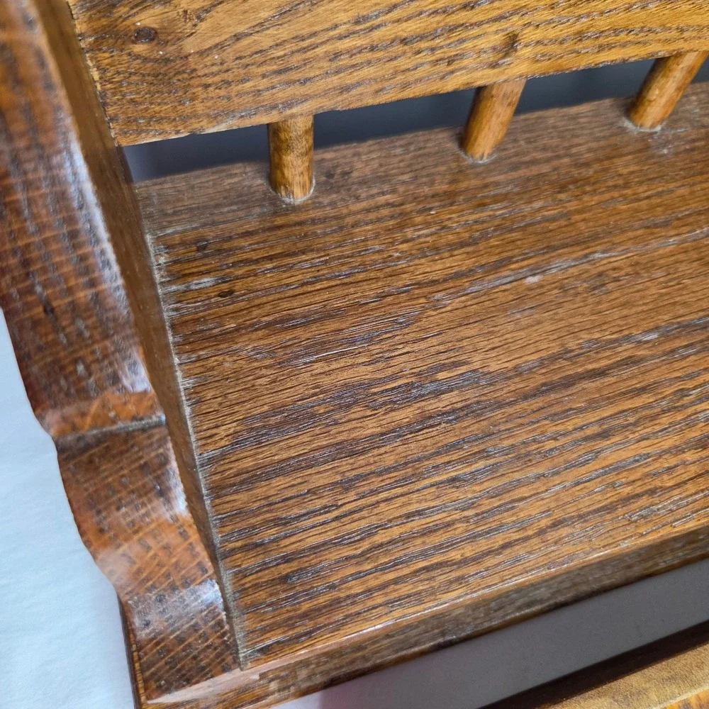 Vtg Style Solid Oak Wood Desk Organizer Mail Sorter Spice Rack w/ Drawer