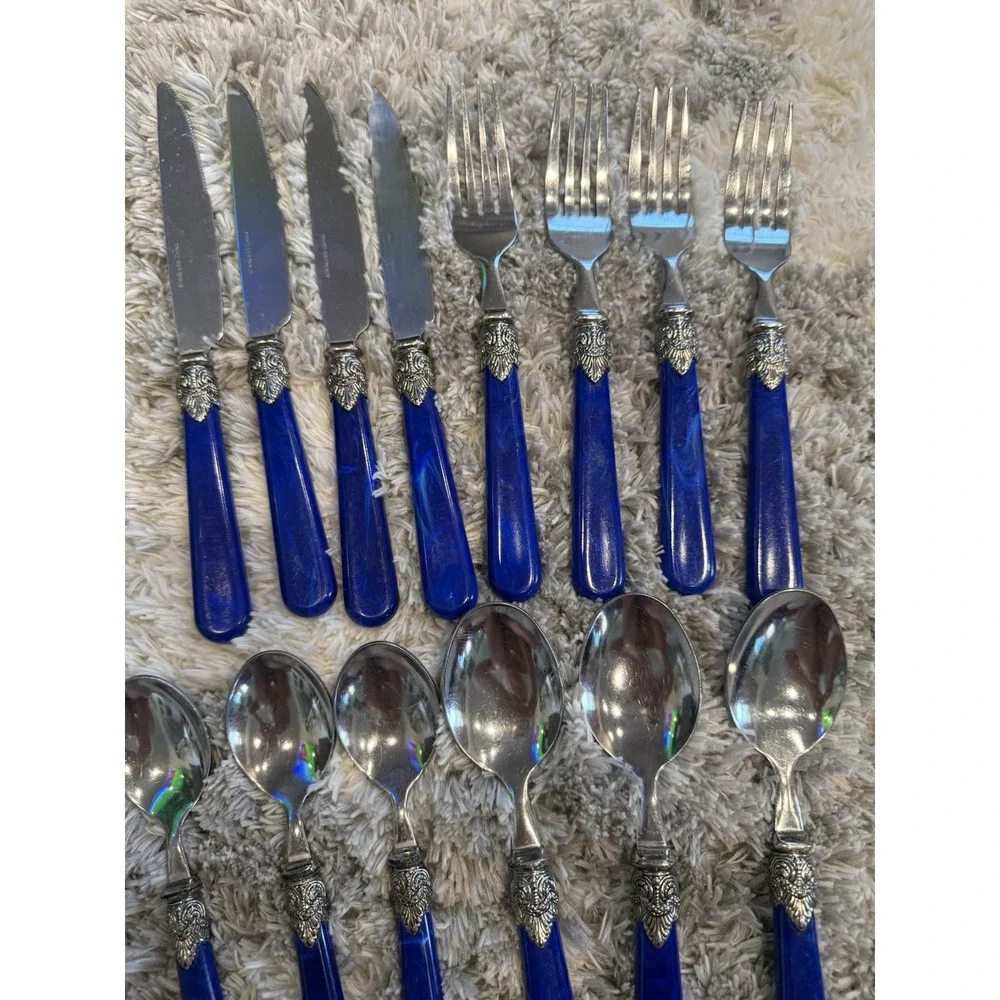 Hampton Silversmiths SAN REMO Royal Blue Handle Stainless Flatware Set 18 Piece