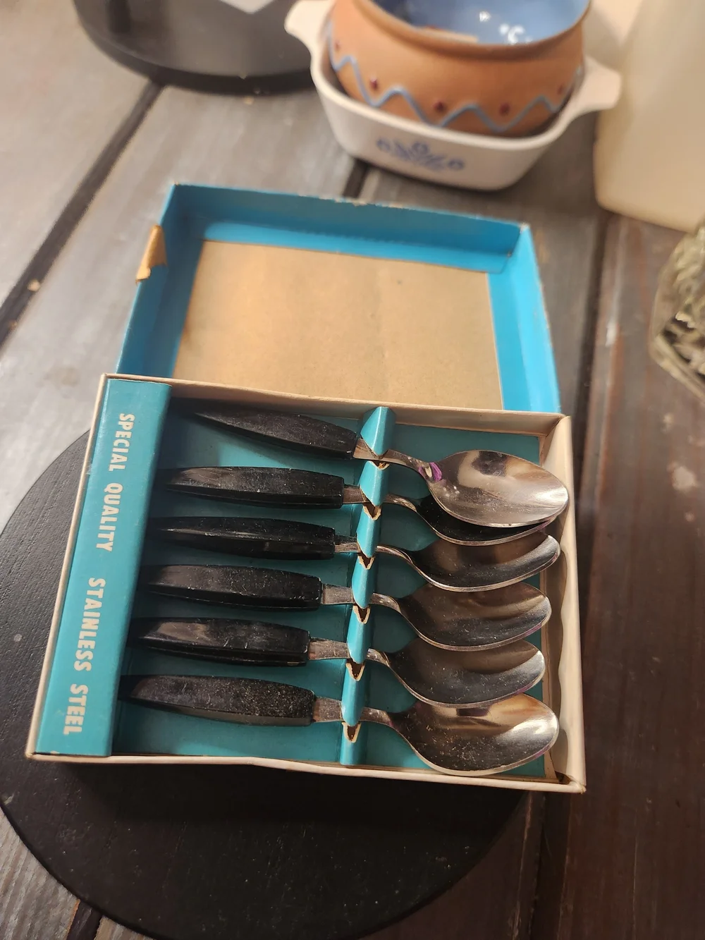 Stainless Steel Teaspoon Set with Black Handles - 6 Piece
