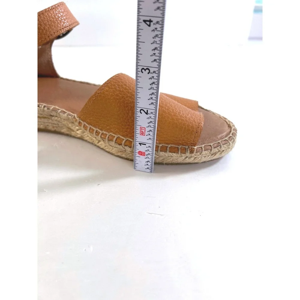 Soludos‎ Womens Tan Pebbled Leather Ankle Strap Espadrille Sandals Size 7.5 Flat