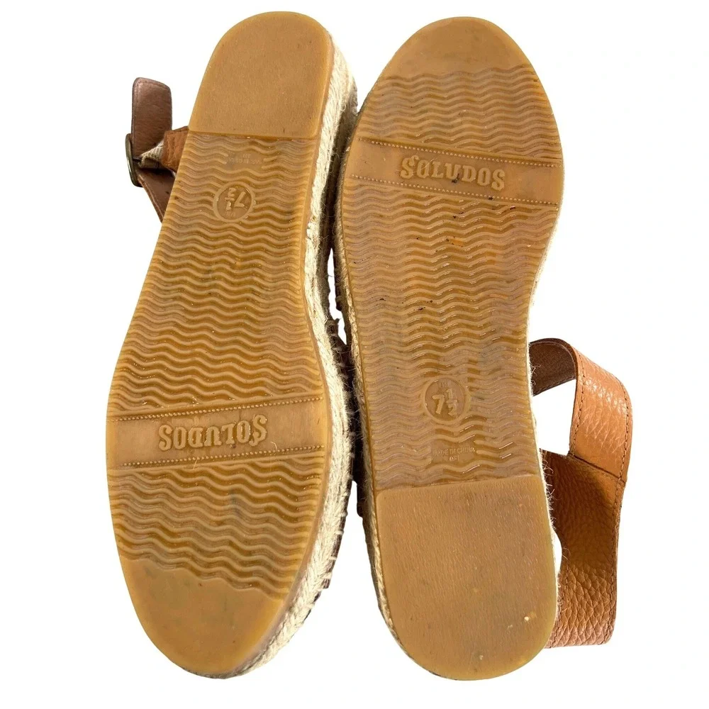 Soludos‎ Womens Tan Pebbled Leather Ankle Strap Espadrille Sandals Size 7.5 Flat