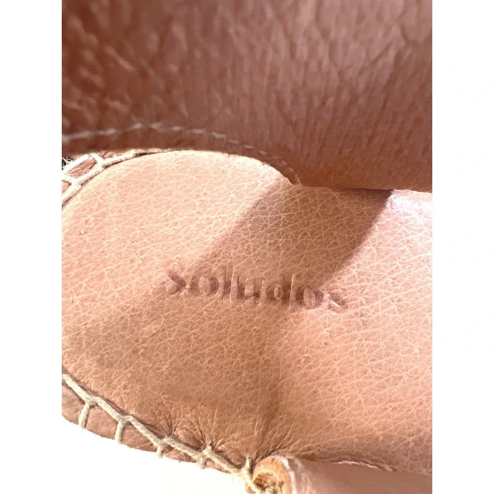 Soludos‎ Womens Tan Pebbled Leather Ankle Strap Espadrille Sandals Size 7.5 Flat