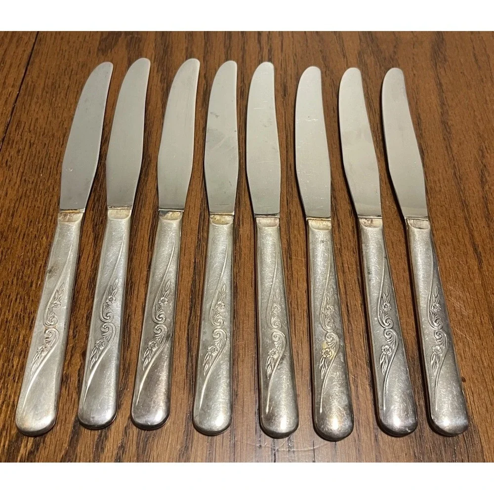 Revelation Silverplate, Precious‎ Flower, 8 Knives International Silver 1953