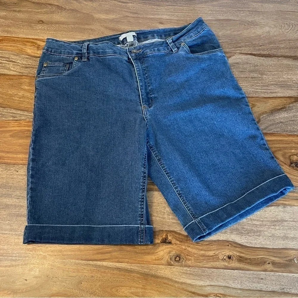 Woman Within Bermuda Blue Denim Shorts 16W Blue‎ Cuffed Stretch Summer Vacation