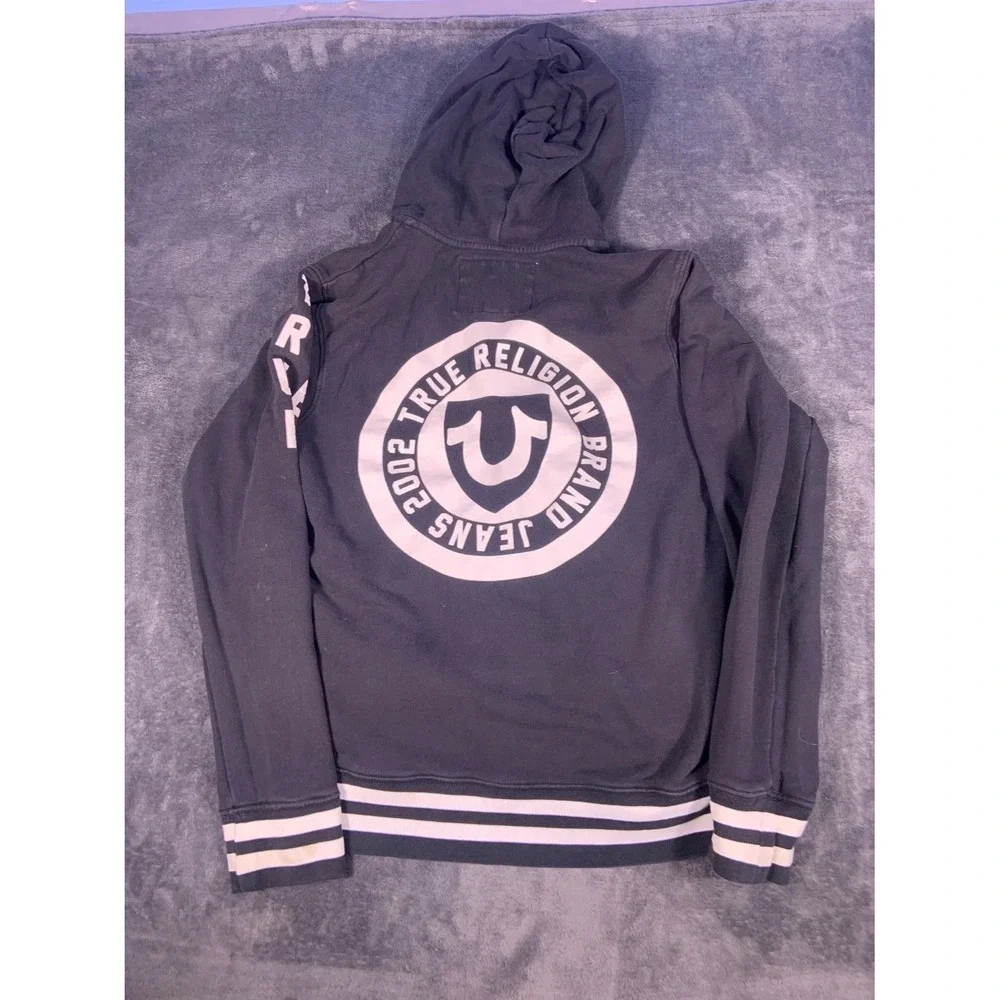Vintage‎ True Religion Black Zip-Up Hoodie Double Sized SZ L Mens