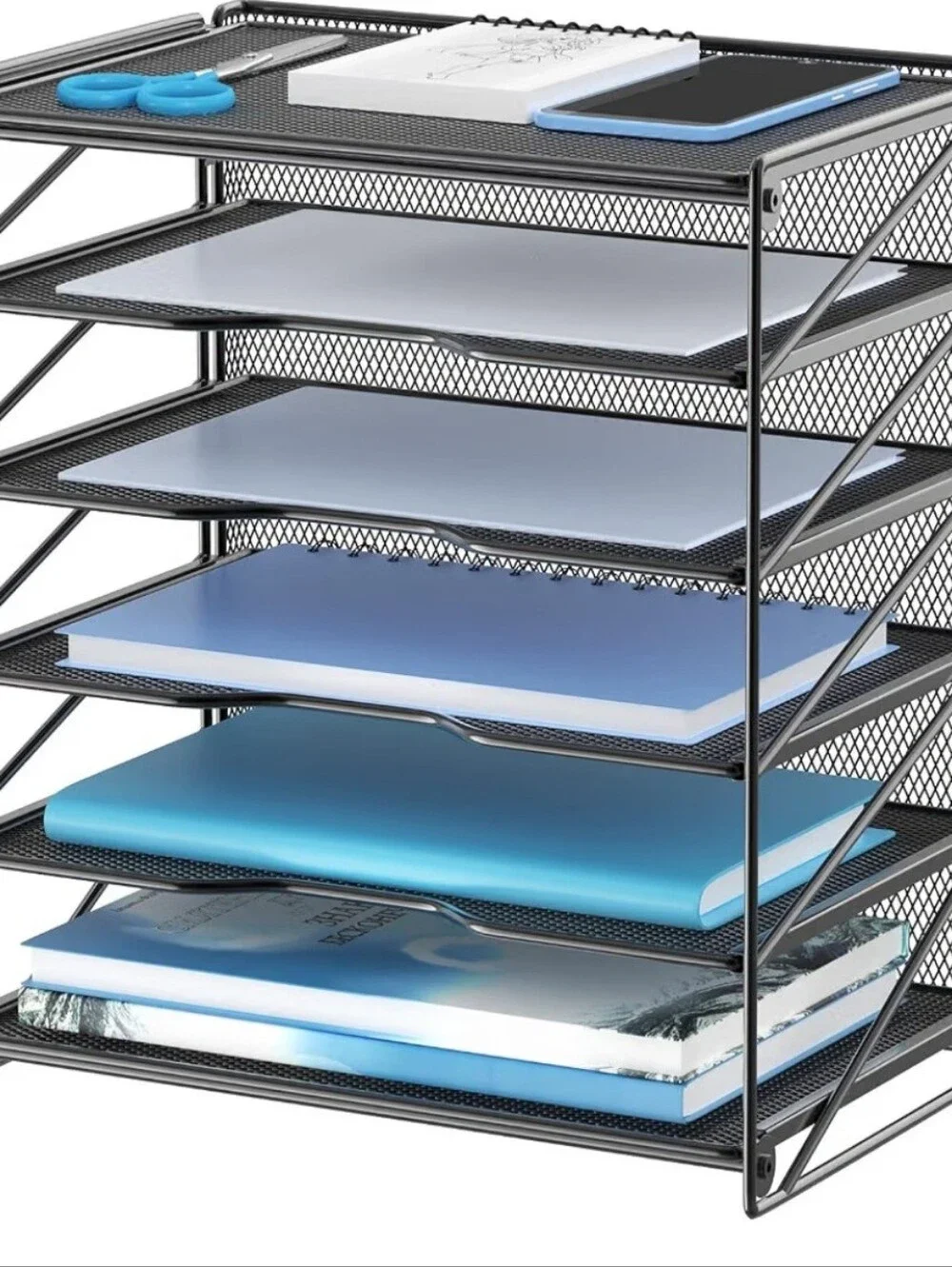 Black Mesh 5 Tier Letter Tray Desk Organizer
