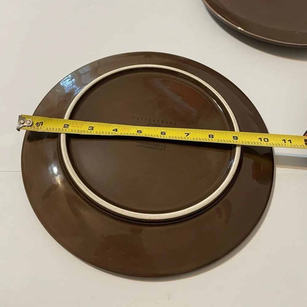 Pottery Barn Set of 3 Dinner round Plate 10 3/4” Brown/ Cream
