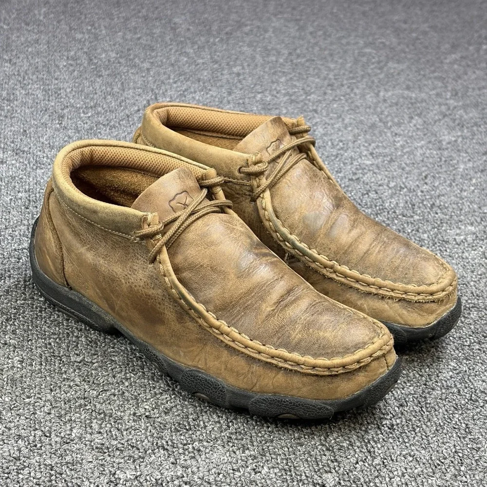 Twisted X Chukka‎ Driving Moc Bomber Brown Leather Shoes Men's Size 4M YDM0001