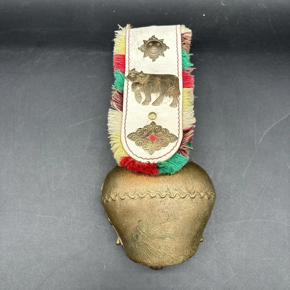 Vintage Brass Cowbell Decorative with Tassels Ornaments Folk Art‎ 9