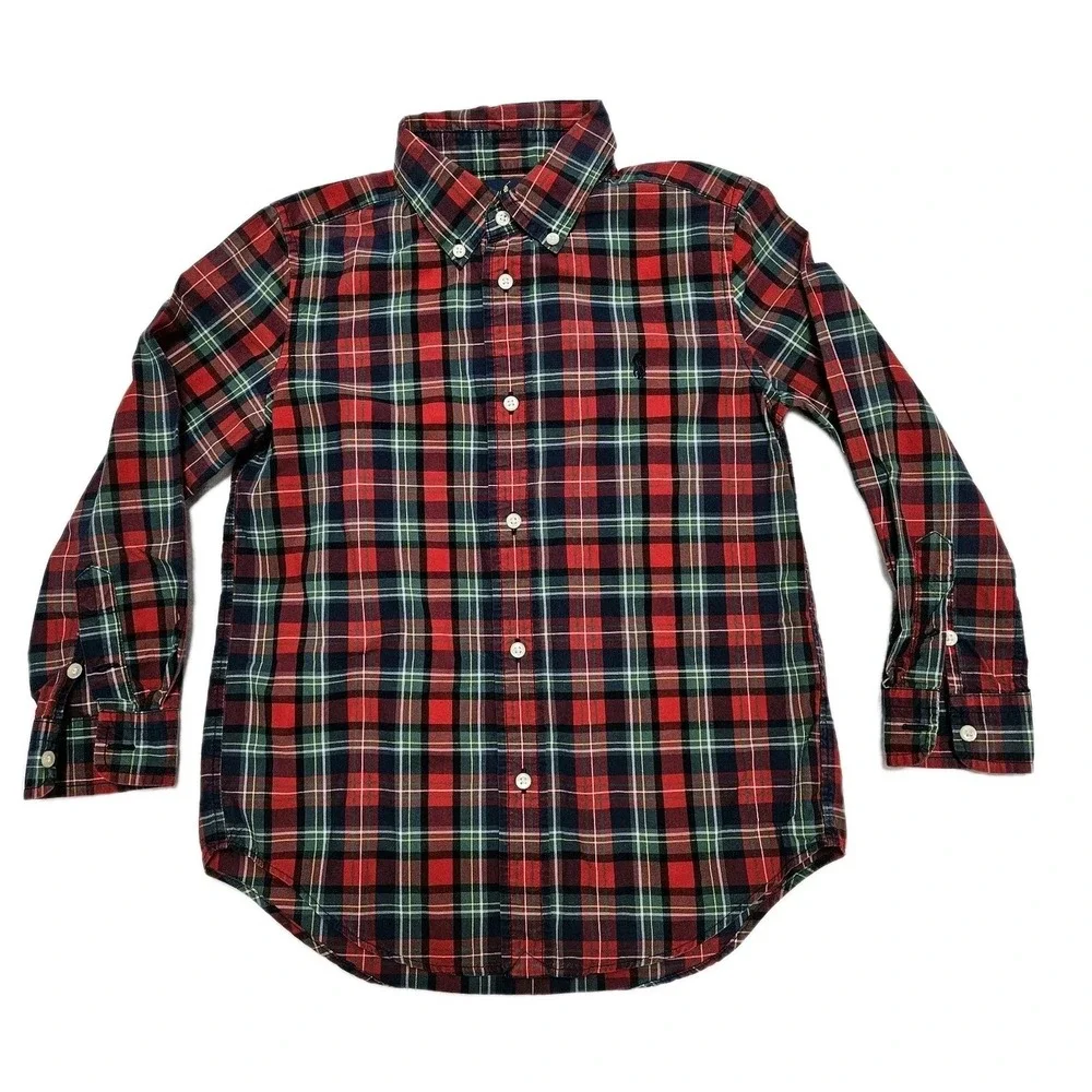 Ralph Lauren Shirt Boys 6 Red Plaid Button Down Long Sleeve Pony Logo‎ Tartan