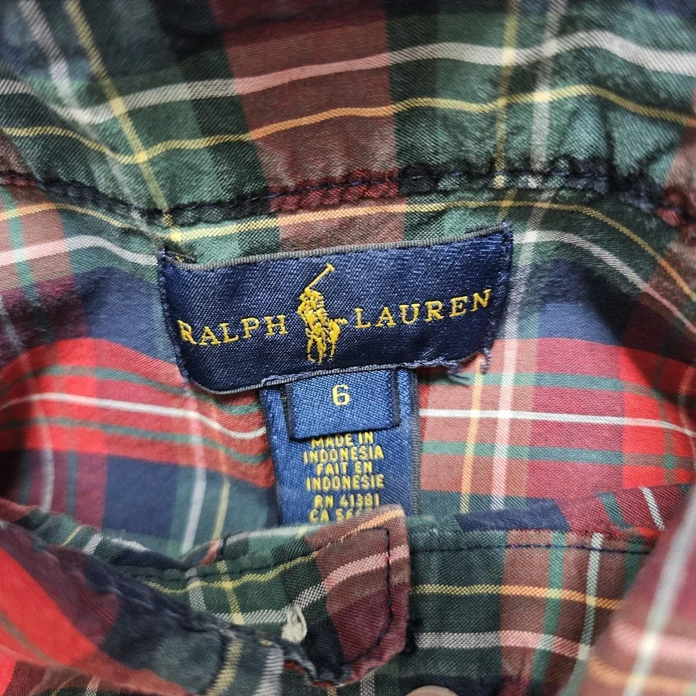Ralph Lauren Shirt Boys 6 Red Plaid Button Down Long Sleeve Pony Logo‎ Tartan
