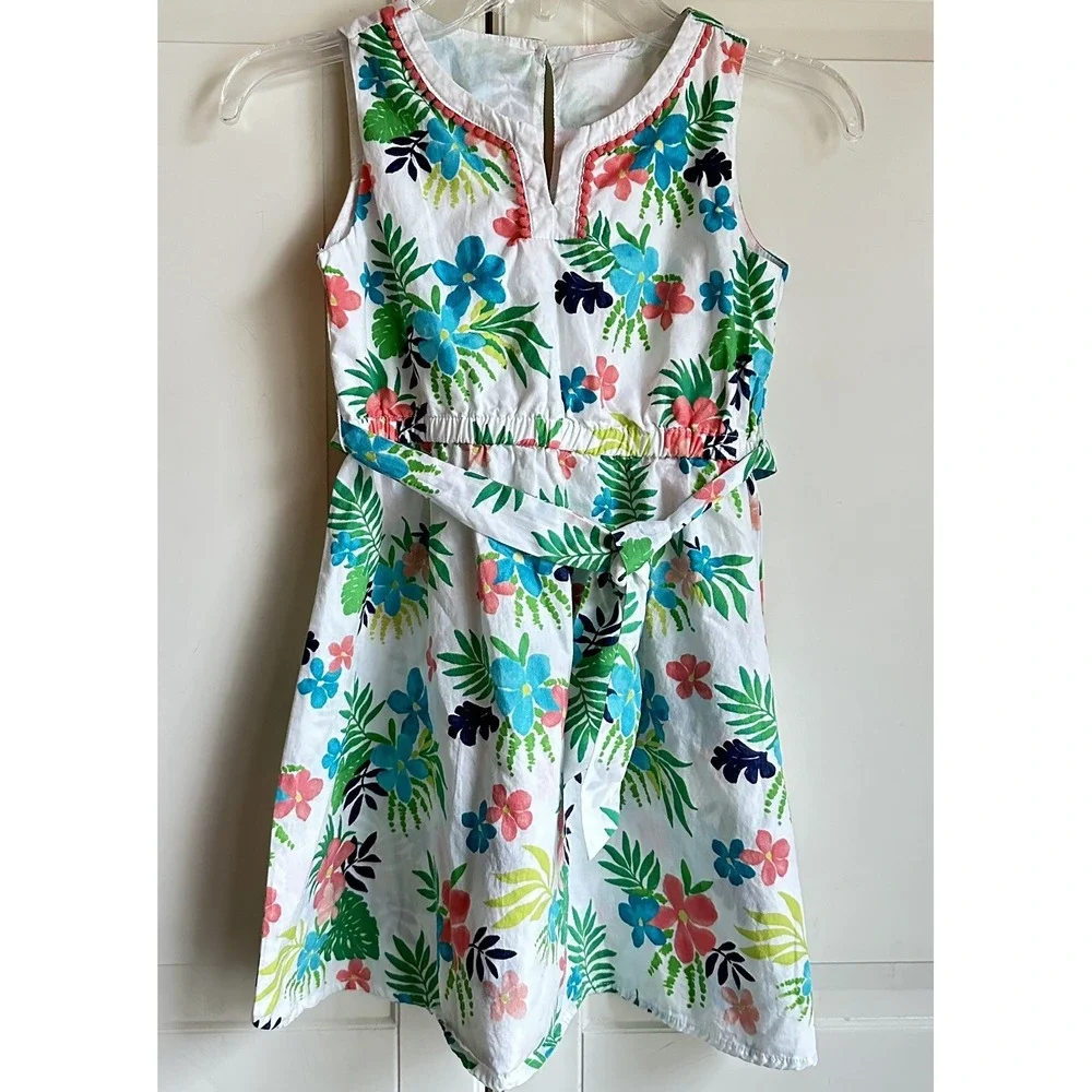 Gymboree Sleeveless Dress‎ Girls 6 Tropical Cotton Green Blue Peach