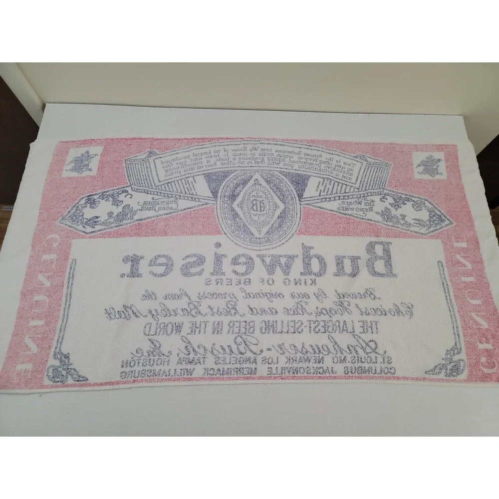 Vintage Budweiser Bottle Label Beach Towel Retro Beer Logo 49x26 Cotton Brazil