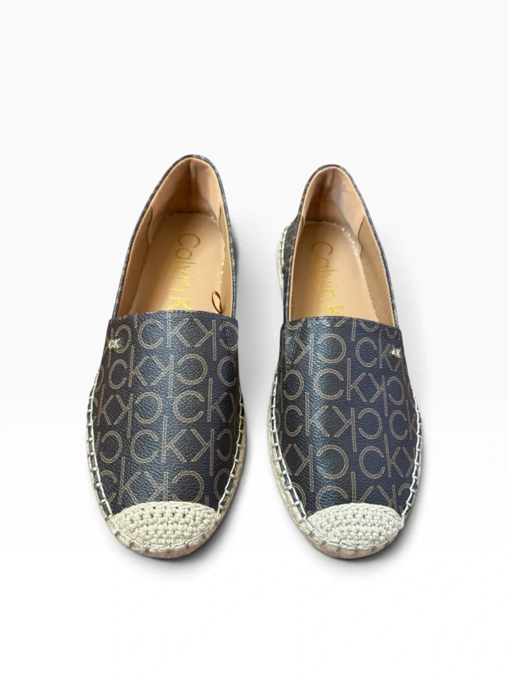 Calvin Klein Popular CK Monogram Espadrille Slip-On Shoes Brown Size 10M
