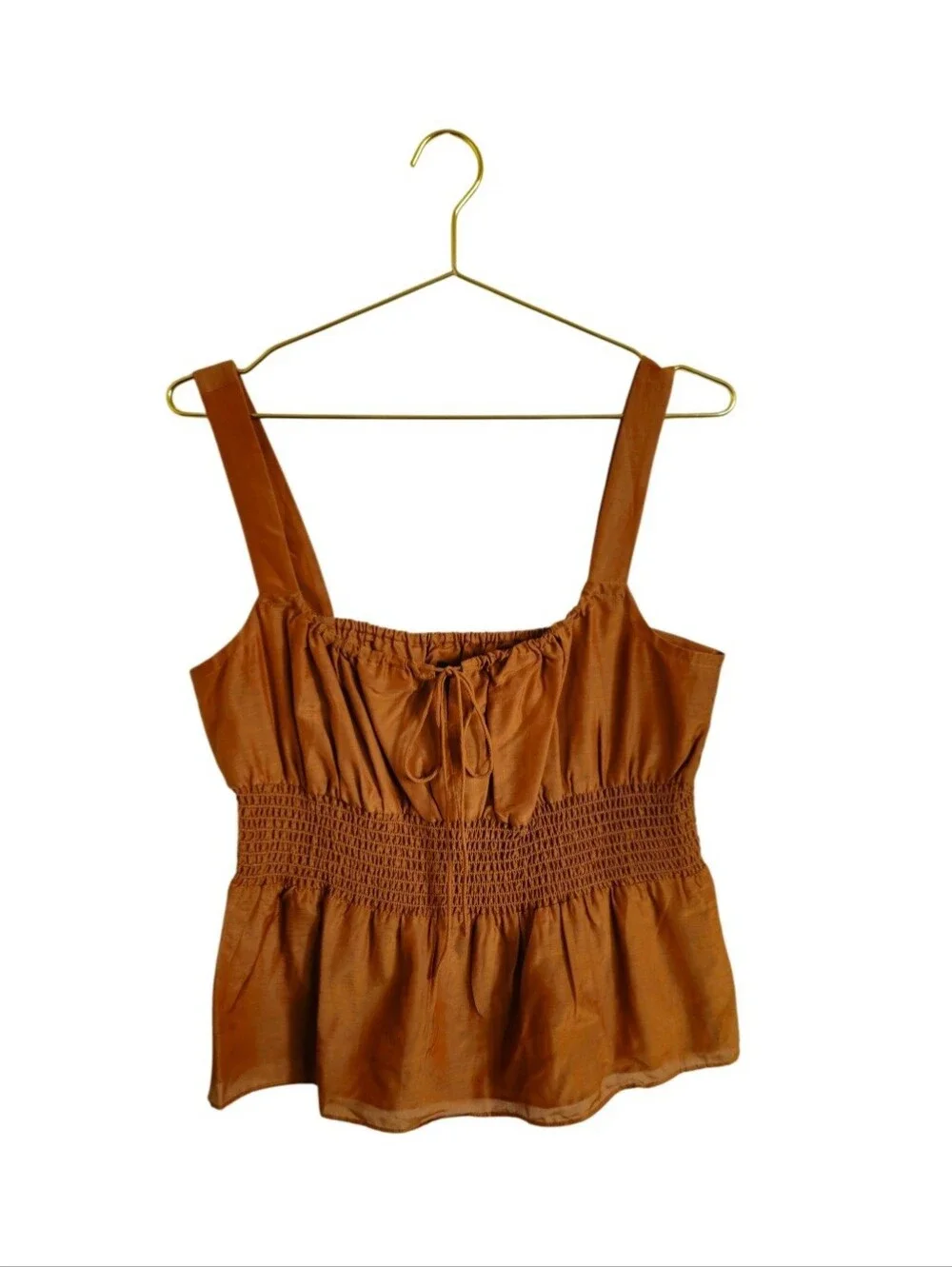 J. Crew Women’s Rust Smocked Silk Blend Waist Tank Top Size M