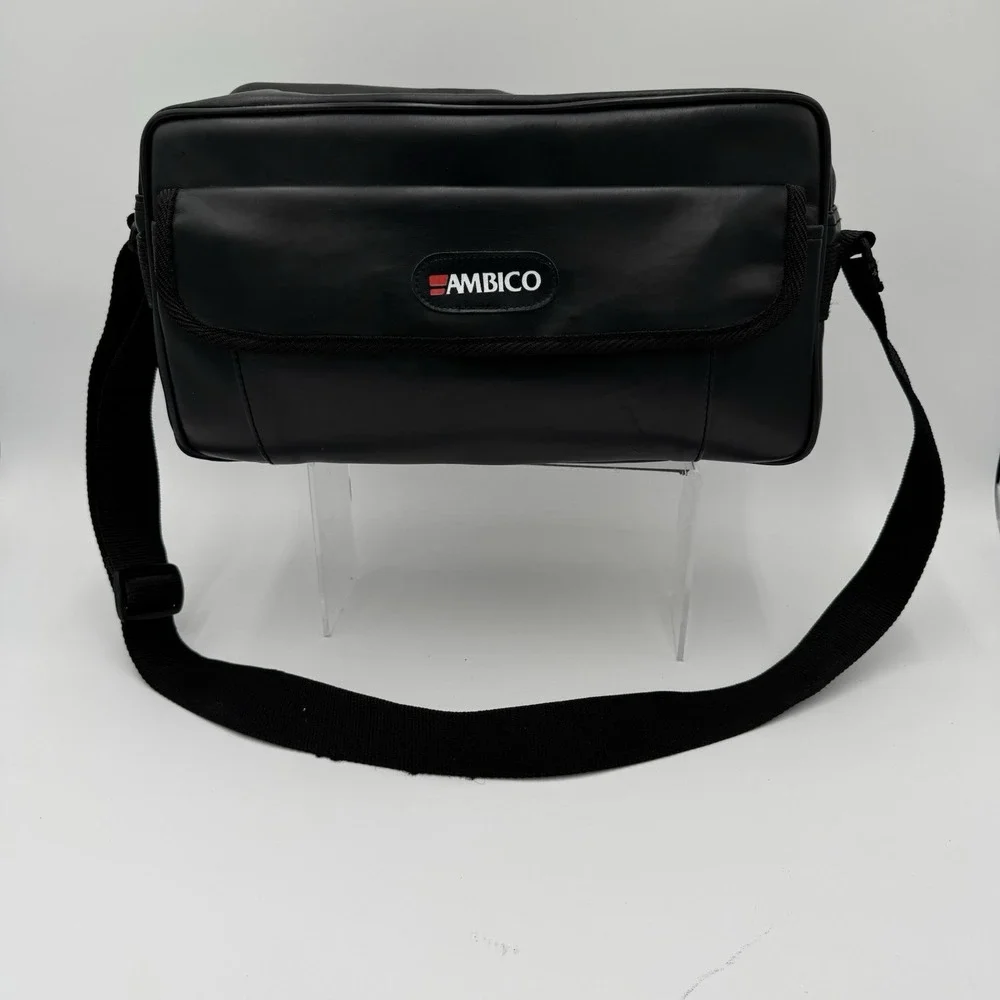 Ambico Multi-Purpose Soft Black Leather Shoulder Bag Zip-Top Large‎ Side Pocket