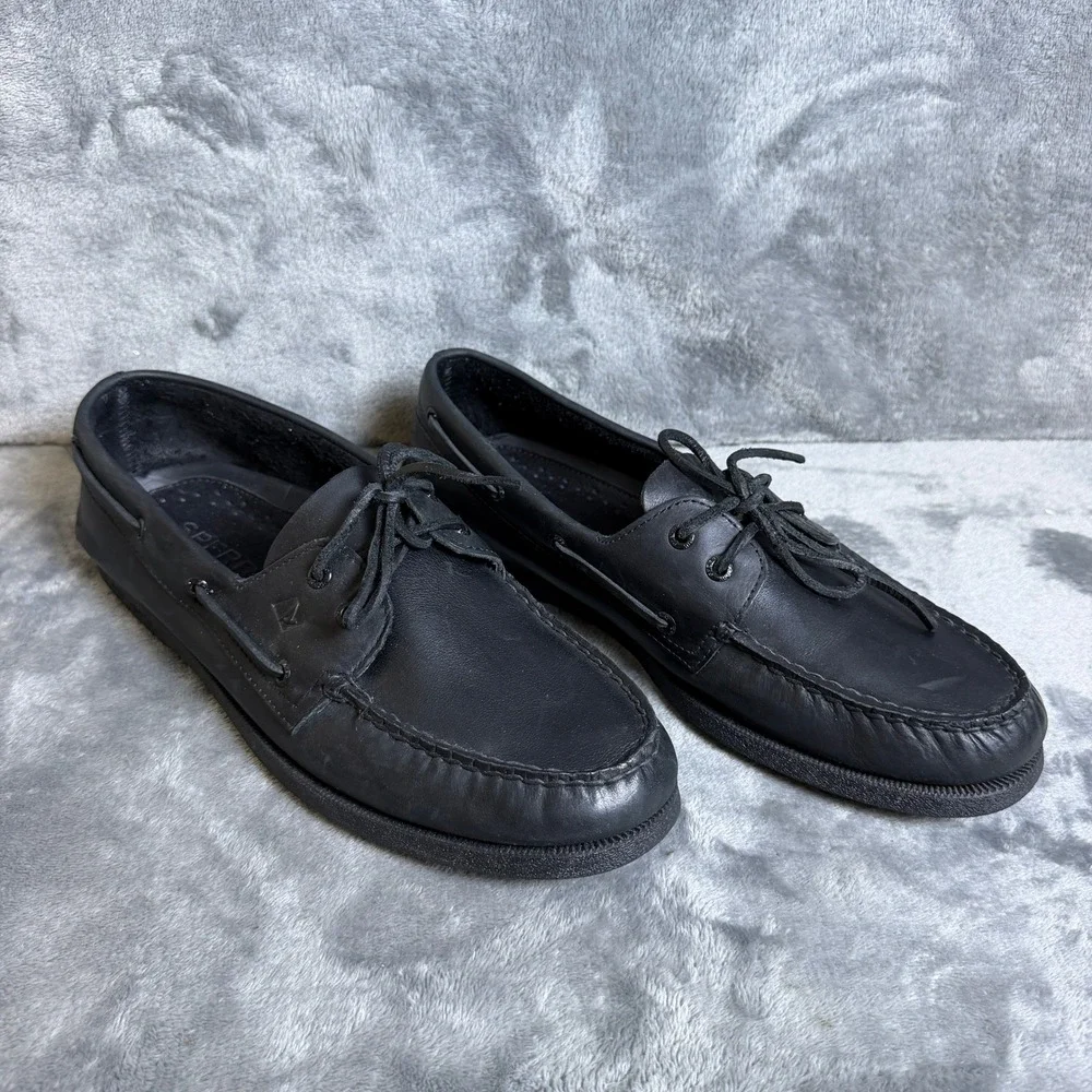 Sperry Top-Sider Mens 12 M Black Authentic Original Boat Shoes Leather Two-Eye